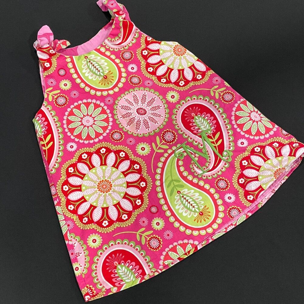 ~ Sundress Girls 4 Monogram M Reversible Floral Pink Paisley - like Lilly P - Picture 6 of 12